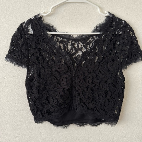 Adrianna Papell Illusion Lace Crop Top in Black; US Size 12 - Picture 2 of 4